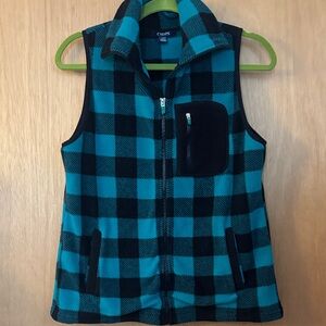 Womens Chaps Teal and Black Plaid Fleece Vest Sz P/M